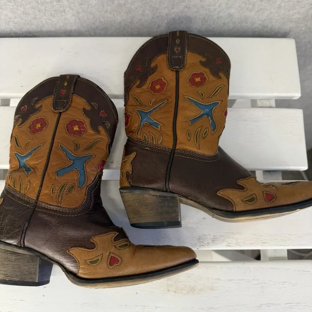 Dan Post Western Cowboy Boots Girls 2 Bluebird Embroidered Pointed Toe